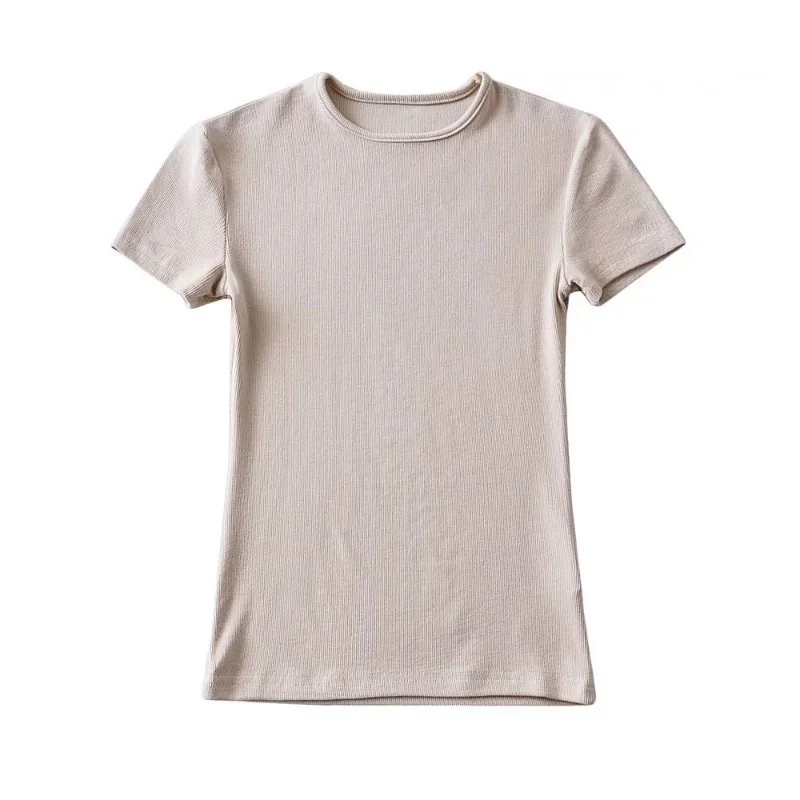 Casual Summer Woman Skinny Fit T-shirt Tight Short-Sleeve O-neck Tee Basic Solid Crop Tops T Shirt