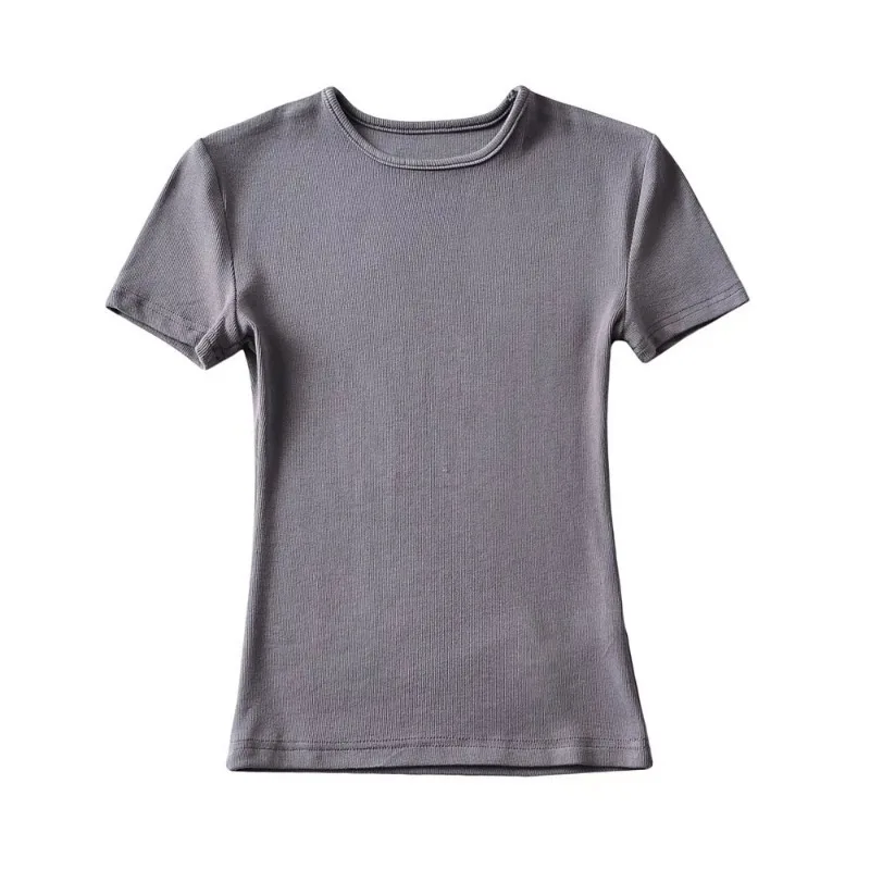 Casual Summer Woman Skinny Fit T-shirt Tight Short-Sleeve O-neck Tee Basic Solid Crop Tops T Shirt