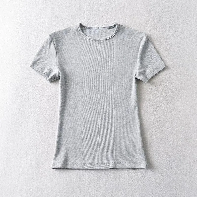 Casual Summer Woman Skinny Fit T-shirt Tight Short-Sleeve O-neck Tee Basic Solid Crop Tops T Shirt