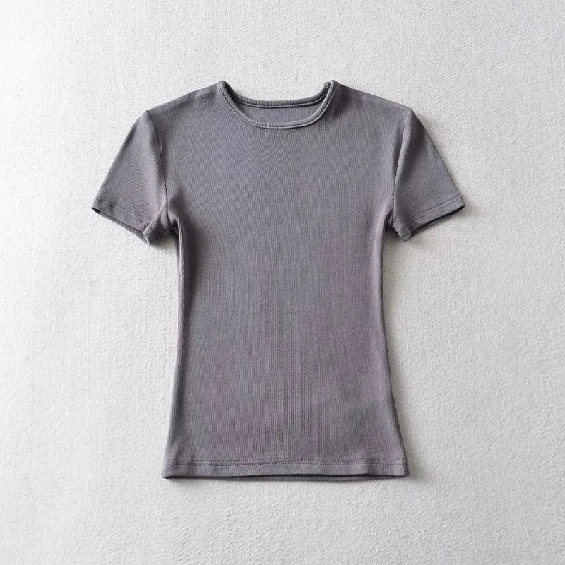 Casual Summer Woman Skinny Fit T-shirt Tight Short-Sleeve O-neck Tee Basic Solid Crop Tops T Shirt