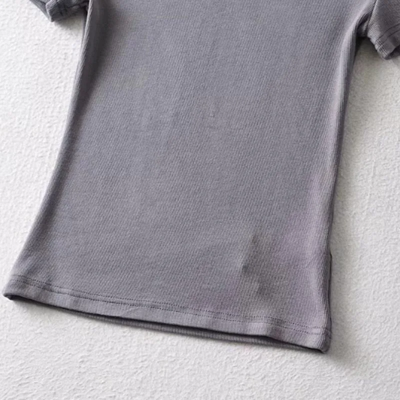 Casual Summer Woman Skinny Fit T-shirt Tight Short-Sleeve O-neck Tee Basic Solid Crop Tops T Shirt