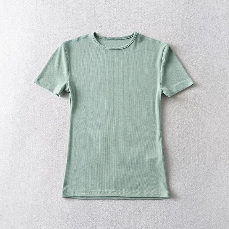 Casual Summer Woman Skinny Fit T-shirt Tight Short-Sleeve O-neck Tee Basic Solid Crop Tops T Shirt