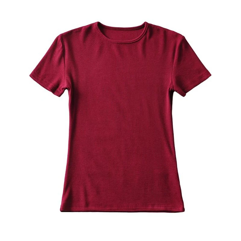 Casual Summer Woman Skinny Fit T-shirt Tight Short-Sleeve O-neck Tee Basic Solid Crop Tops T Shirt