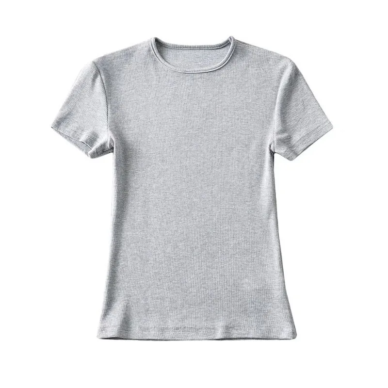 Casual Summer Woman Skinny Fit T-shirt Tight Short-Sleeve O-neck Tee Basic Solid Crop Tops T Shirt