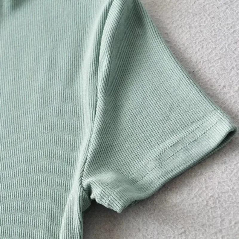 Casual Summer Woman Skinny Fit T-shirt Tight Short-Sleeve O-neck Tee Basic Solid Crop Tops T Shirt