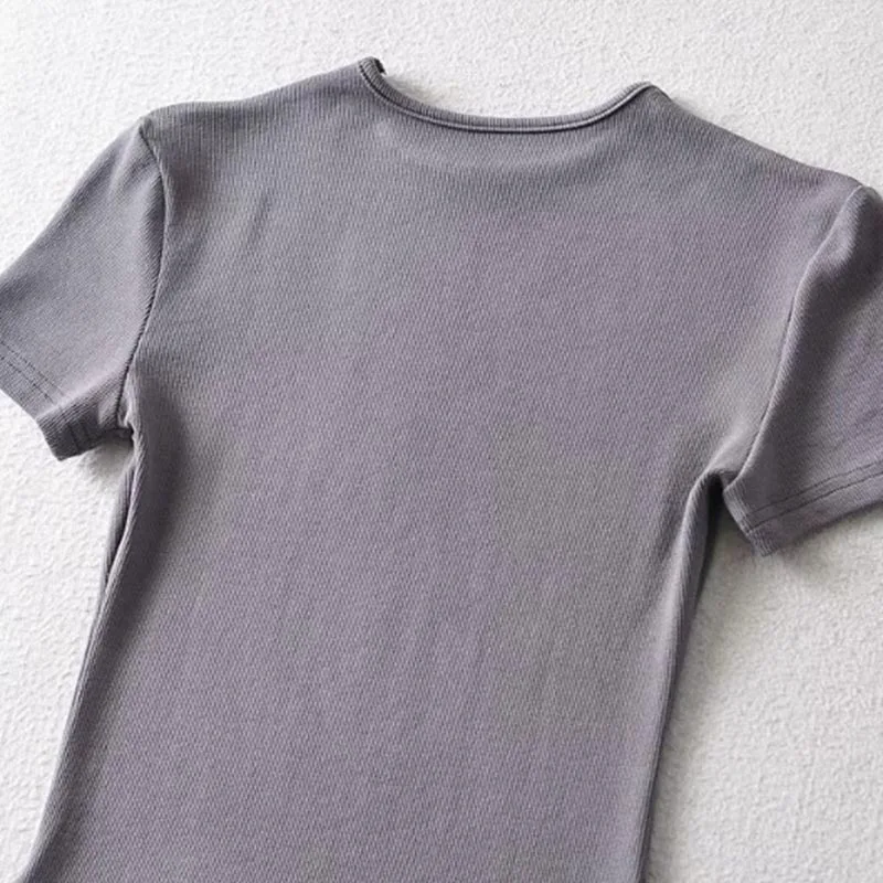 Casual Summer Woman Skinny Fit T-shirt Tight Short-Sleeve O-neck Tee Basic Solid Crop Tops T Shirt