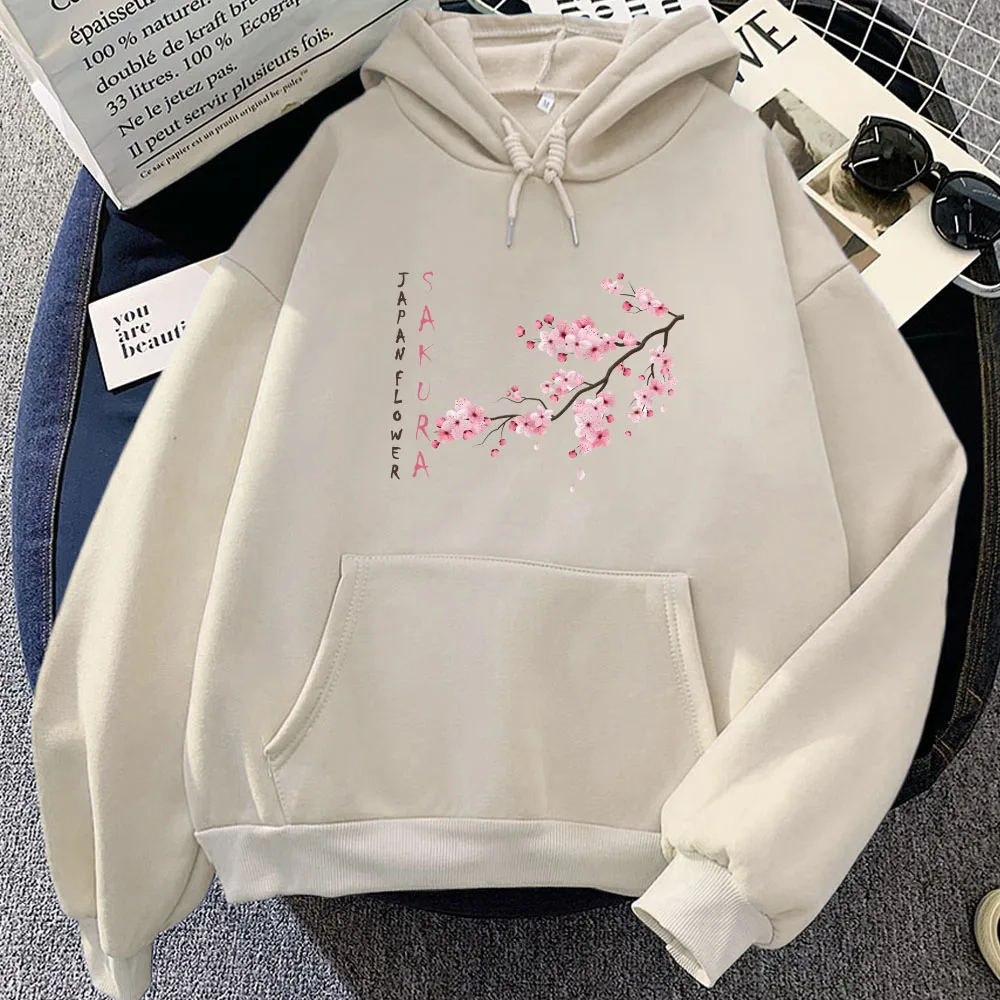 Japanese Blossom Sakura Printing Hoodies Female Casual Long Sleeve Sweatshirt with Pocket Women/Men Winter Comfortable Pullovers