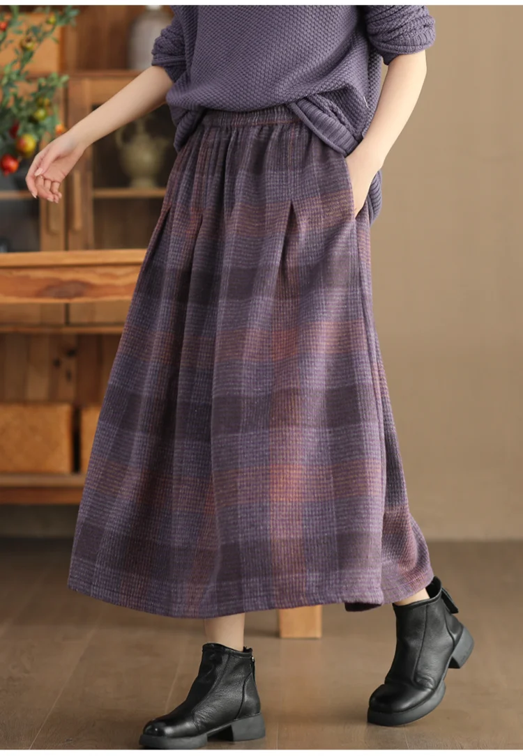 Amax LuluE Winter Fashion Streetwear Womens Loose Plaid Classic Vintage Leisure Skirts Females Luxury Elegant Harajuku Clothes