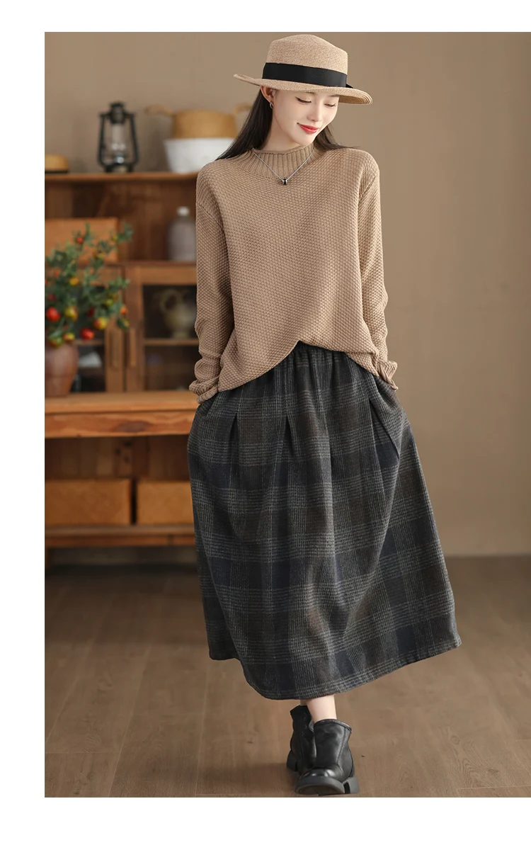 Amax LuluE Winter Fashion Streetwear Womens Loose Plaid Classic Vintage Leisure Skirts Females Luxury Elegant Harajuku Clothes