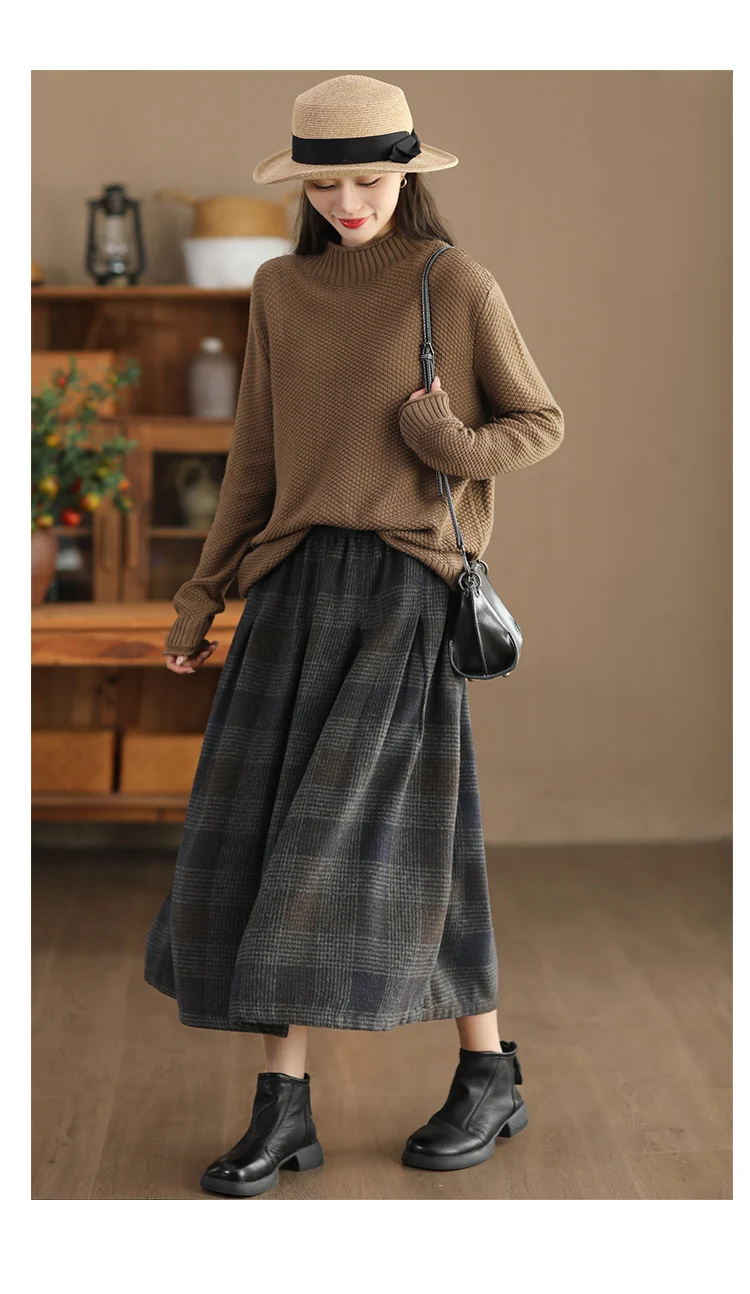 Amax LuluE Winter Fashion Streetwear Womens Loose Plaid Classic Vintage Leisure Skirts Females Luxury Elegant Harajuku Clothes