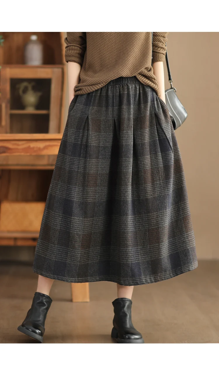 Amax LuluE Winter Fashion Streetwear Womens Loose Plaid Classic Vintage Leisure Skirts Females Luxury Elegant Harajuku Clothes