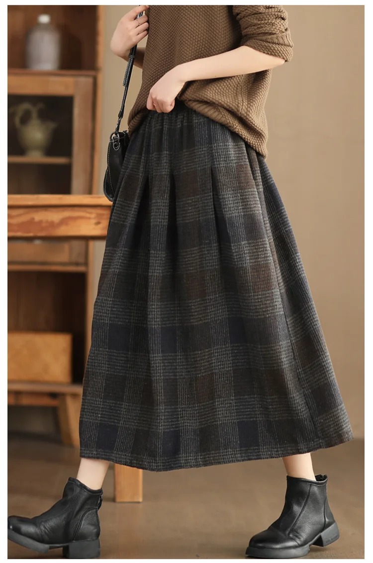 Amax LuluE Winter Fashion Streetwear Womens Loose Plaid Classic Vintage Leisure Skirts Females Luxury Elegant Harajuku Clothes