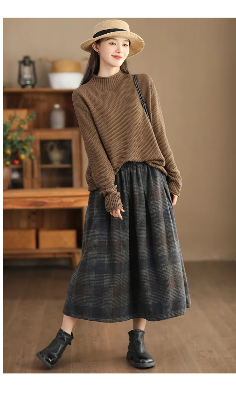 Amax LuluE Winter Fashion Streetwear Womens Loose Plaid Classic Vintage Leisure Skirts Females Luxury Elegant Harajuku Clothes