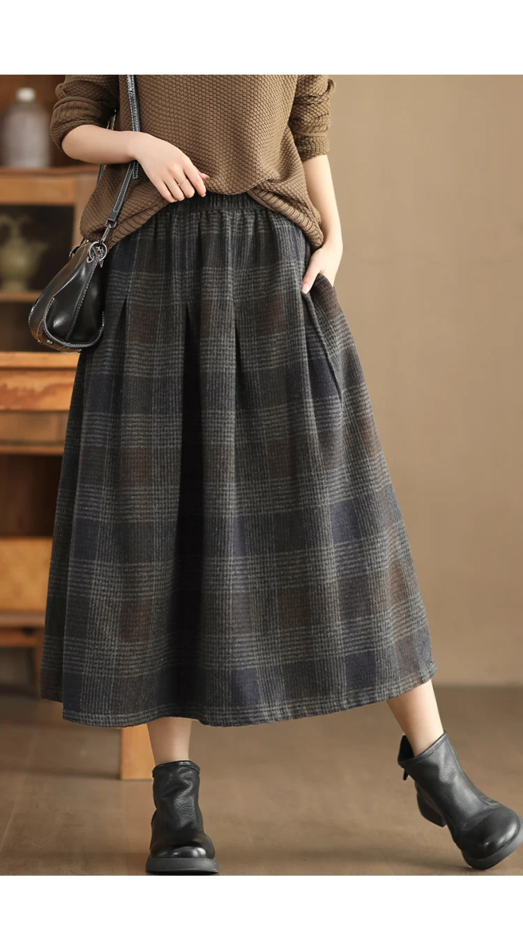 Amax LuluE Winter Fashion Streetwear Womens Loose Plaid Classic Vintage Leisure Skirts Females Luxury Elegant Harajuku Clothes