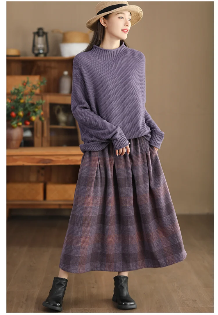 Amax LuluE Winter Fashion Streetwear Womens Loose Plaid Classic Vintage Leisure Skirts Females Luxury Elegant Harajuku Clothes