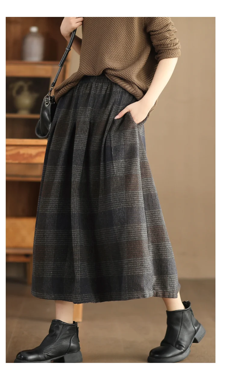 Amax LuluE Winter Fashion Streetwear Womens Loose Plaid Classic Vintage Leisure Skirts Females Luxury Elegant Harajuku Clothes