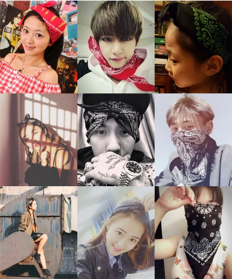 Fashion Hip Hop 100% Cotton Bandana Square Scarf Cashew Black Red Paisley Headband Print Hijab For Women/Men/Boys/Girls 55x55cm