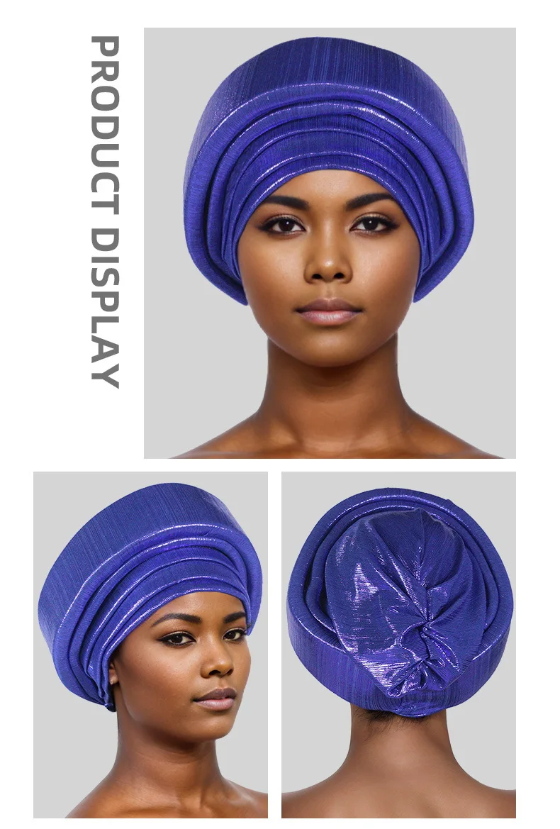 Shining Women's Turban Cap Multilayer African Head Wraps Headtie Female Wedding Party Headpiece Daily Headscarf