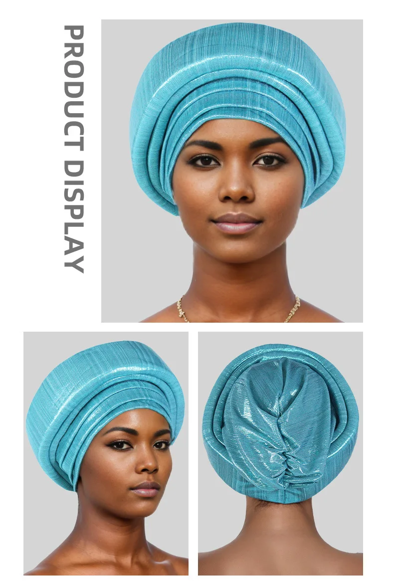Shining Women's Turban Cap Multilayer African Head Wraps Headtie Female Wedding Party Headpiece Daily Headscarf