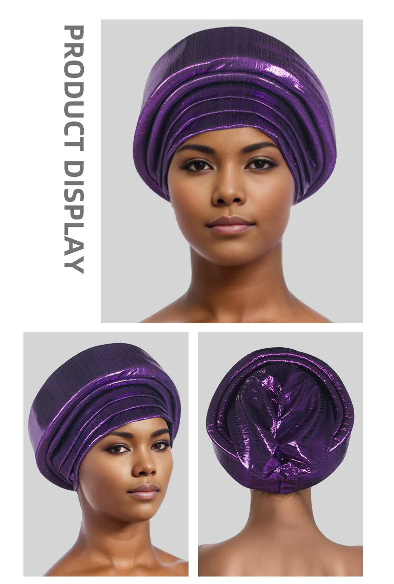 Shining Women's Turban Cap Multilayer African Head Wraps Headtie Female Wedding Party Headpiece Daily Headscarf