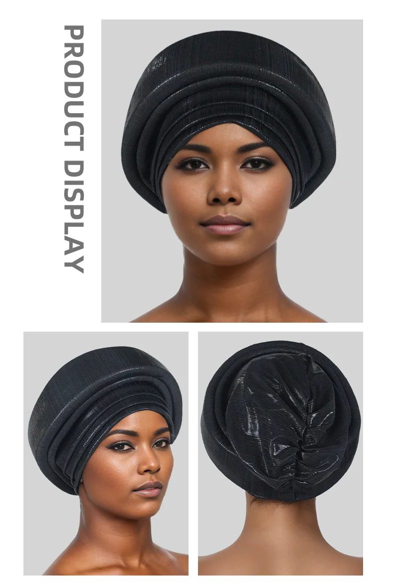 Shining Women's Turban Cap Multilayer African Head Wraps Headtie Female Wedding Party Headpiece Daily Headscarf