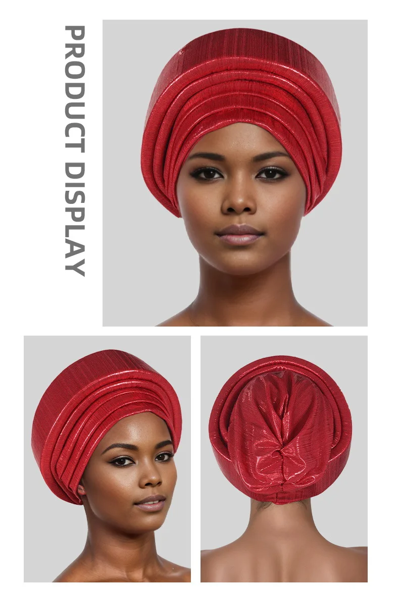 Shining Women's Turban Cap Multilayer African Head Wraps Headtie Female Wedding Party Headpiece Daily Headscarf