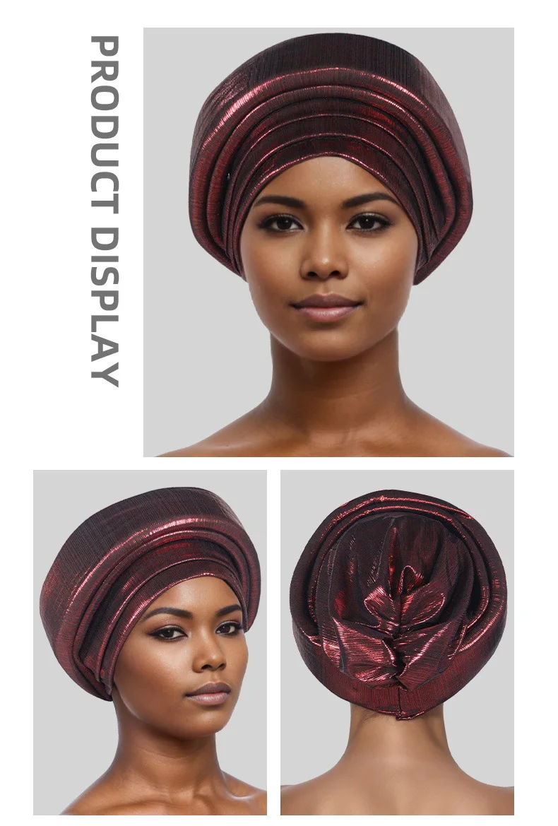Shining Women's Turban Cap Multilayer African Head Wraps Headtie Female Wedding Party Headpiece Daily Headscarf