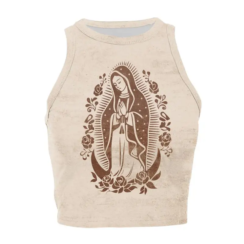 NADANBAO Our Lady of Guadalupe Crop Top Girl Sleeveless Mini Top Women O-neck Sexy Vest Virgin Mary Streetwear Spring Summer