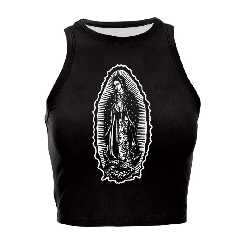 NADANBAO Our Lady of Guadalupe Crop Top Girl Sleeveless Mini Top Women O-neck Sexy Vest Virgin Mary Streetwear Spring Summer