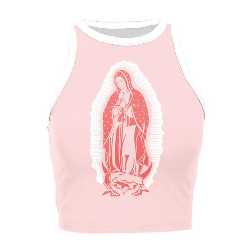 NADANBAO Our Lady of Guadalupe Crop Top Girl Sleeveless Mini Top Women O-neck Sexy Vest Virgin Mary Streetwear Spring Summer
