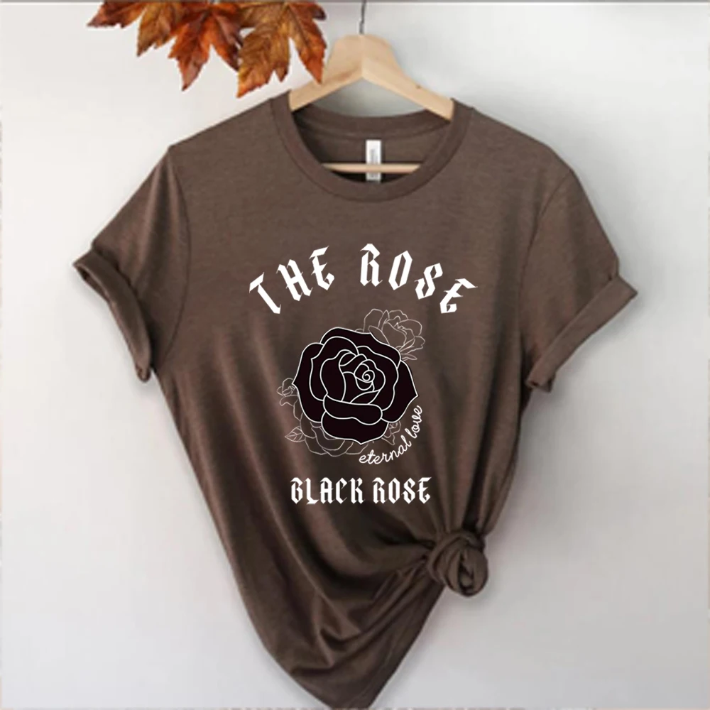 Retro The Rose Kpop Shirts Kpop Concert Shirt K-pop Tees Korean Rock Tops Y2k Top Black Rose Gift Unisex Short Sleeves Tops