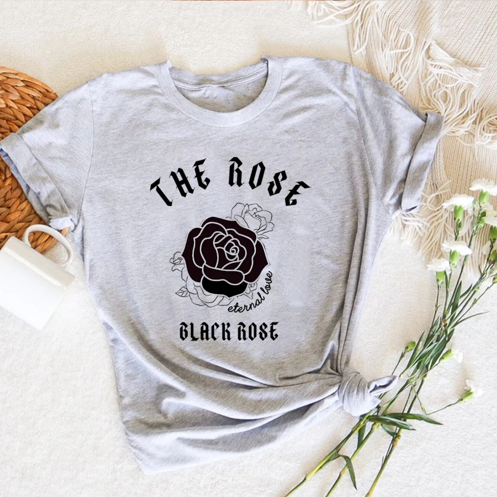 Retro The Rose Kpop Shirts Kpop Concert Shirt K-pop Tees Korean Rock Tops Y2k Top Black Rose Gift Unisex Short Sleeves Tops