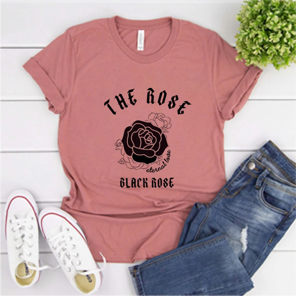 Retro The Rose Kpop Shirts Kpop Concert Shirt K-pop Tees Korean Rock Tops Y2k Top Black Rose Gift Unisex Short Sleeves Tops