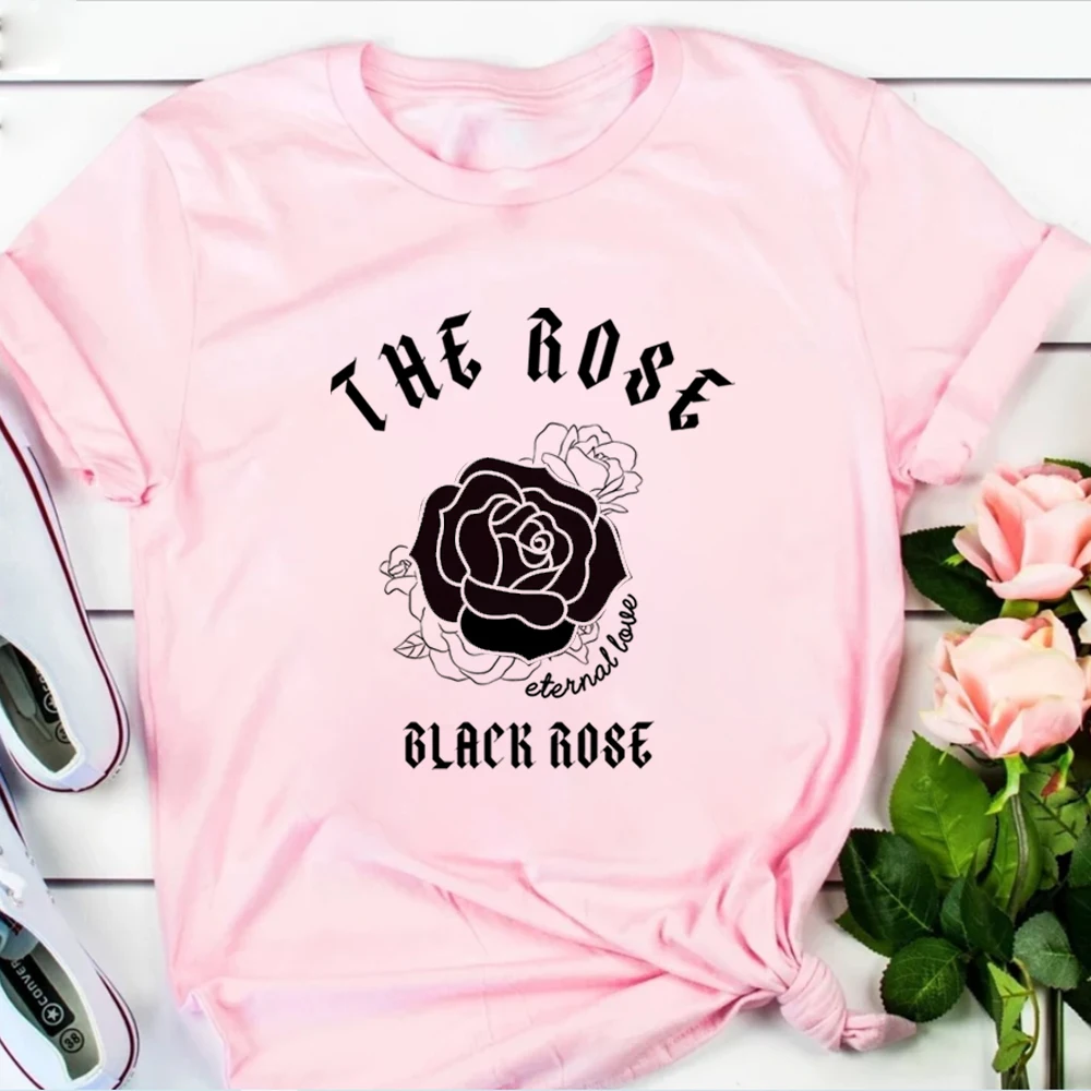 Retro The Rose Kpop Shirts Kpop Concert Shirt K-pop Tees Korean Rock Tops Y2k Top Black Rose Gift Unisex Short Sleeves Tops