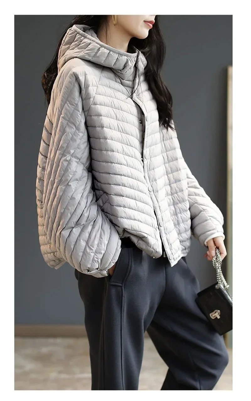 2024 Autumn/Winter New Lightweight Autumn/Winter Jacket Women's Fashion Lightweight Hooded Loose Parker Down Cotton Coat Women's