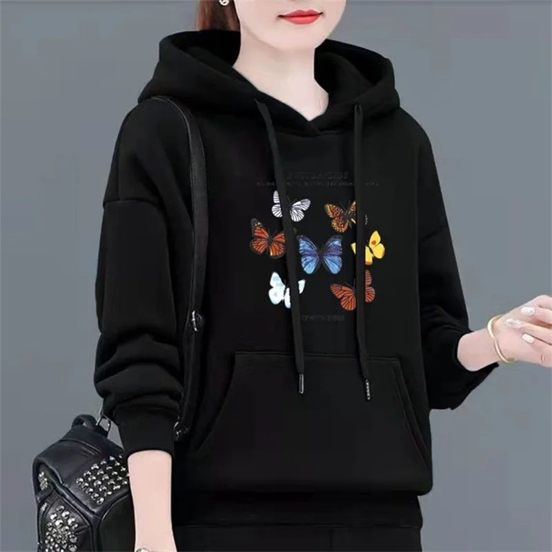 Spring Autumn Hooded Sweatshirt Women's Fashion Printed Large Size Hoodies Pullovers Ladies Loose Sweatshirt Coat Fleece Tops
