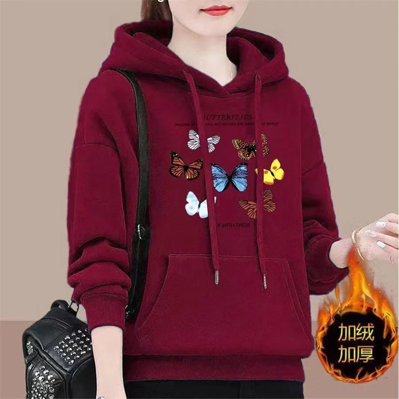 Spring Autumn Hooded Sweatshirt Women's Fashion Printed Large Size Hoodies Pullovers Ladies Loose Sweatshirt Coat Fleece Tops