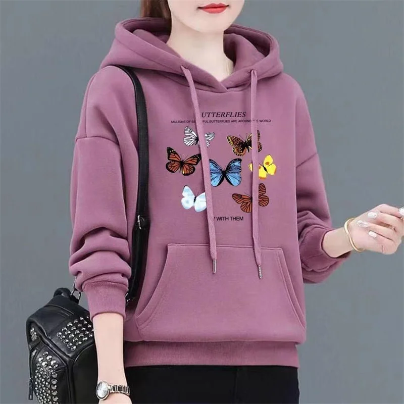 Spring Autumn Hooded Sweatshirt Women's Fashion Printed Large Size Hoodies Pullovers Ladies Loose Sweatshirt Coat Fleece Tops