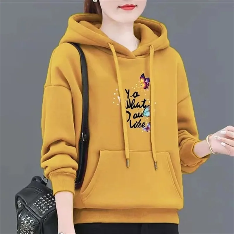 Spring Autumn Hooded Sweatshirt Women's Fashion Printed Large Size Hoodies Pullovers Ladies Loose Sweatshirt Coat Fleece Tops