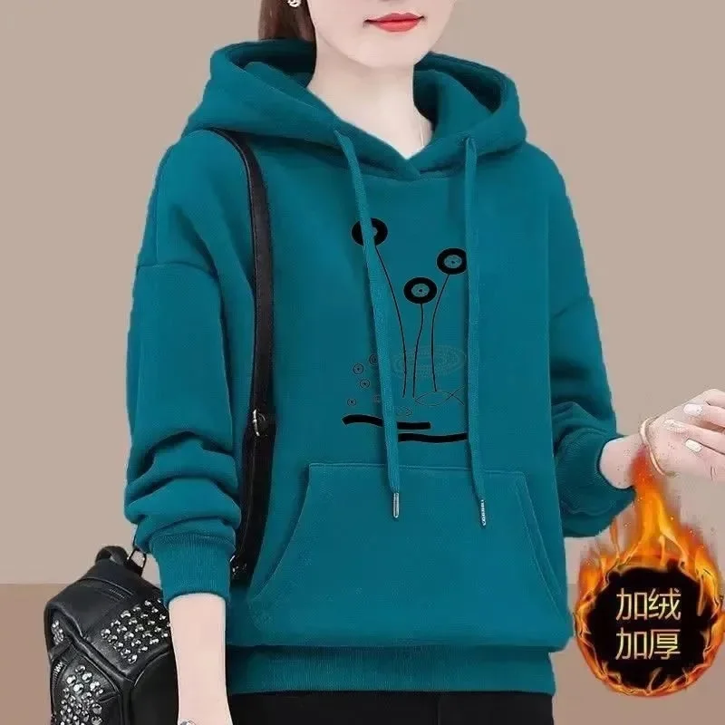 Spring Autumn Hooded Sweatshirt Women's Fashion Printed Large Size Hoodies Pullovers Ladies Loose Sweatshirt Coat Fleece Tops