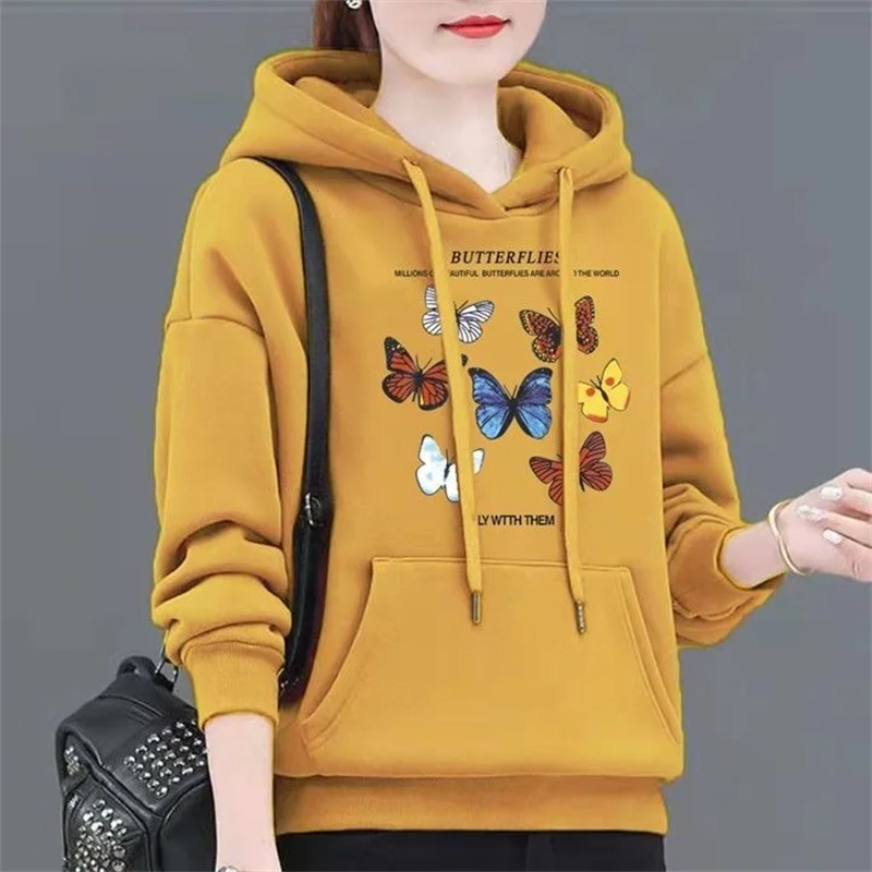Spring Autumn Hooded Sweatshirt Women's Fashion Printed Large Size Hoodies Pullovers Ladies Loose Sweatshirt Coat Fleece Tops