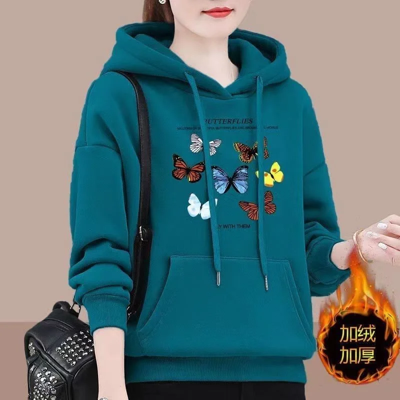 Spring Autumn Hooded Sweatshirt Women's Fashion Printed Large Size Hoodies Pullovers Ladies Loose Sweatshirt Coat Fleece Tops