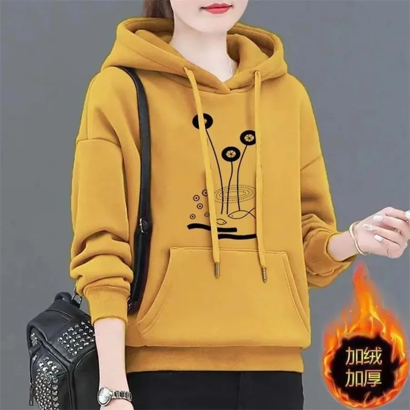 Spring Autumn Hooded Sweatshirt Women's Fashion Printed Large Size Hoodies Pullovers Ladies Loose Sweatshirt Coat Fleece Tops