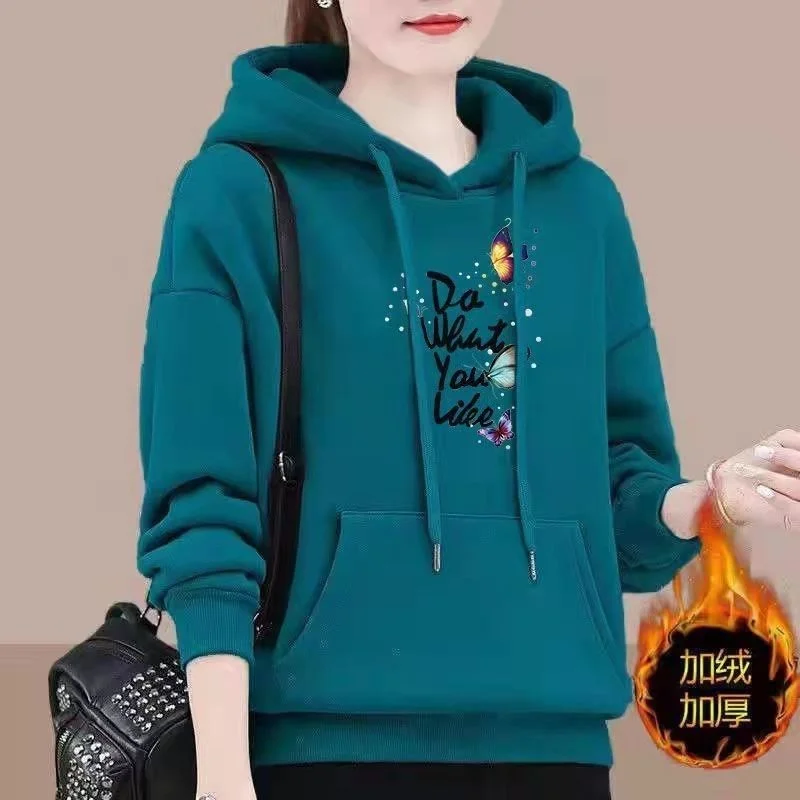 Spring Autumn Hooded Sweatshirt Women's Fashion Printed Large Size Hoodies Pullovers Ladies Loose Sweatshirt Coat Fleece Tops