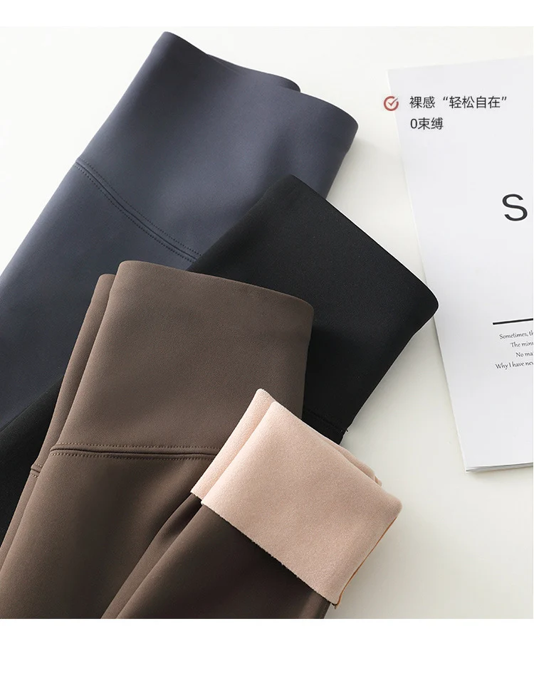 BIVIGAOS Women's Autumn Winter Thickened Alpaca Velvet Black Shark Leggings High Waist Slim Seamless Fleece Warm Leggings