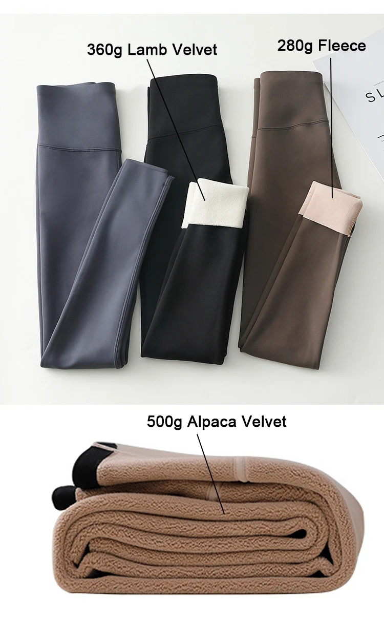 BIVIGAOS Women's Autumn Winter Thickened Alpaca Velvet Black Shark Leggings High Waist Slim Seamless Fleece Warm Leggings