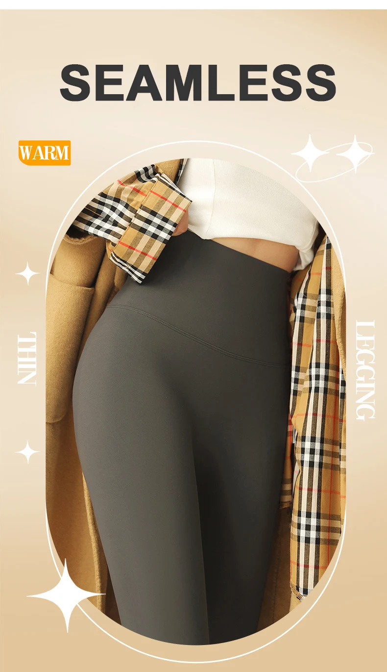BIVIGAOS Women's Autumn Winter Thickened Alpaca Velvet Black Shark Leggings High Waist Slim Seamless Fleece Warm Leggings