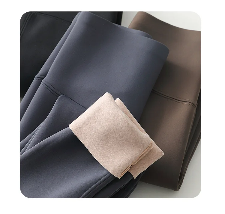 BIVIGAOS Women's Autumn Winter Thickened Alpaca Velvet Black Shark Leggings High Waist Slim Seamless Fleece Warm Leggings