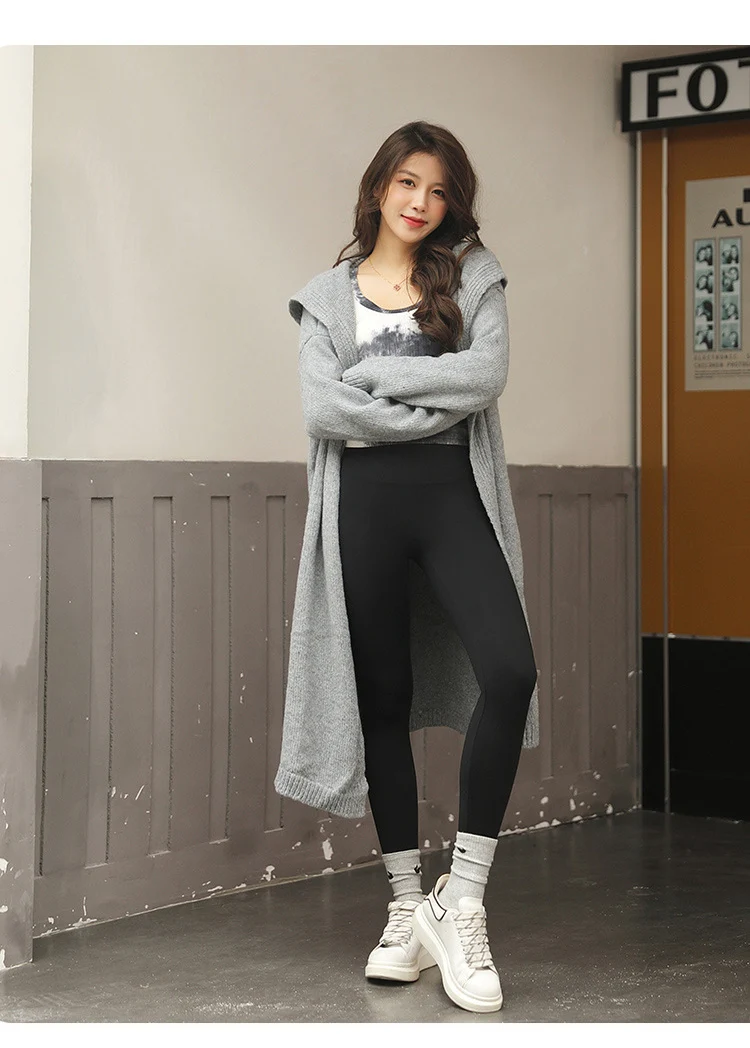 BIVIGAOS Women's Autumn Winter Thickened Alpaca Velvet Black Shark Leggings High Waist Slim Seamless Fleece Warm Leggings