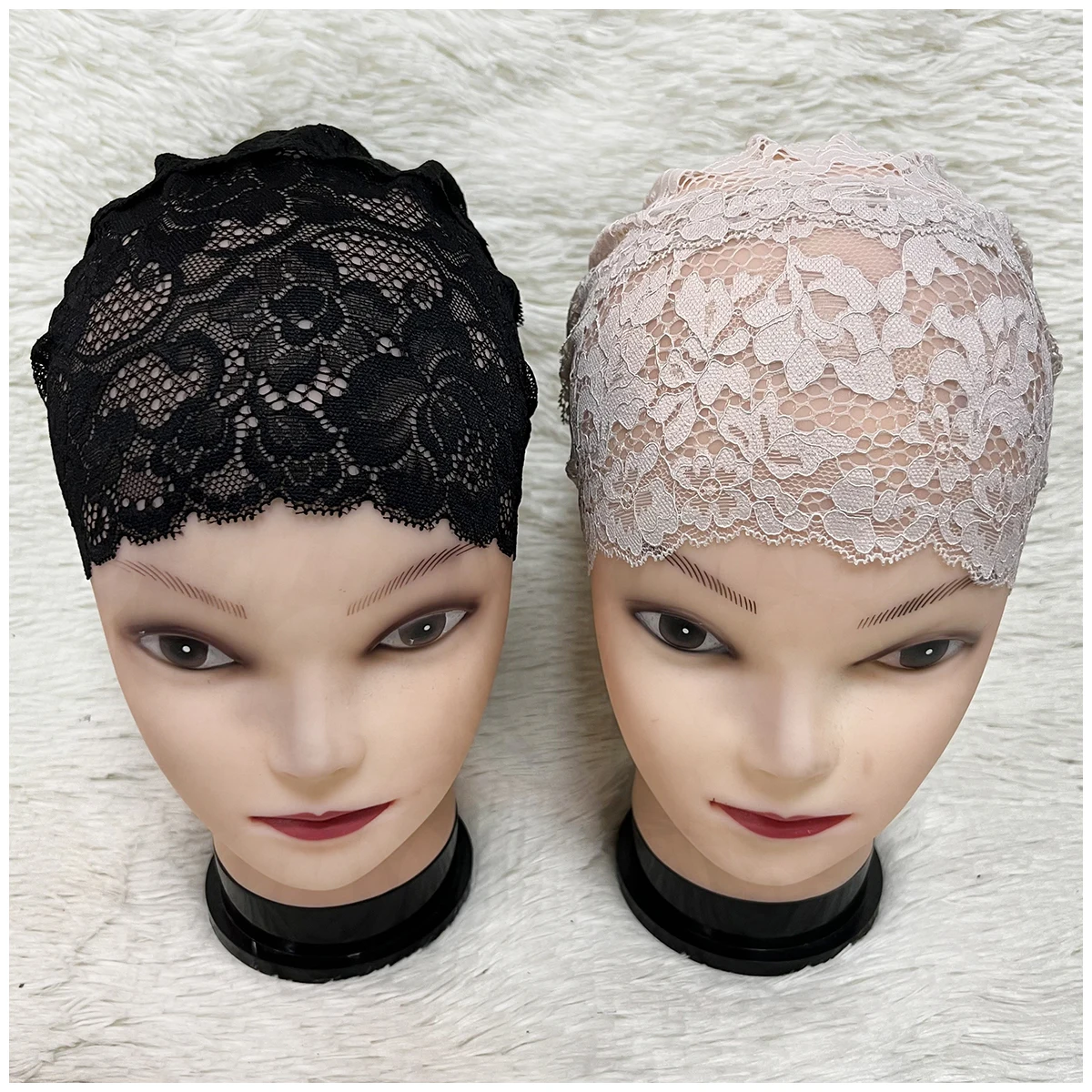 New Muslim Women Headscarf Hollow Lace Elastic Design Space Layer Fabric Applique Headwear Solid Indian Bean Hair Hat Lady Hat